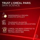L'Oéal Paris advertisement highlighting skin science and commitment to animal testing-free beauty.