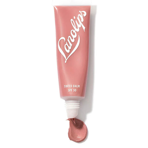 Lanolips tinted balm tube with a swatch on a white background