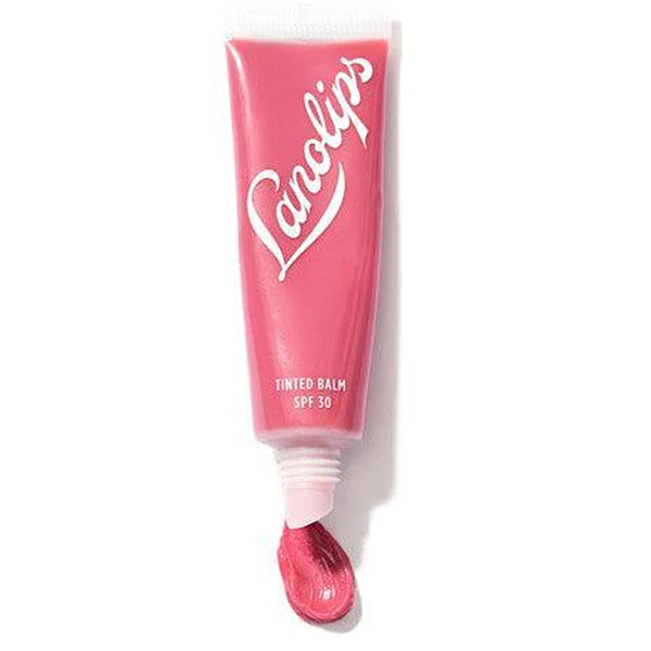 Pink Lanolips tinted balm on a white background
