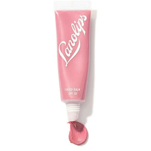Lanolips tinted balm with a swatch on a white background