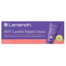 Lansinoh HPA Lanolin Nipple Cream 10ml packaging box, featuring a purple and coral pink design with a depiction of the purple cream tube and a green 'Made in Ireland' seal.