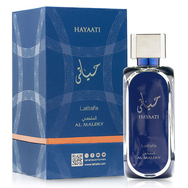 Hayaati perfume bottle and packaging on a white background