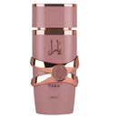 Pink and rose gold bottle with 'Yara' branding on a white background