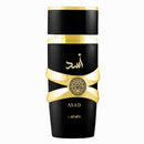Black and gold perfume bottle with 'ASAD' branding on a white background
