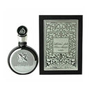 Perfume bottle and packaging with intricate design on a white background