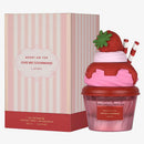 Perfume bottle shaped like a strawberry sundae with packaging labeled 'Give Me Gourmand'.