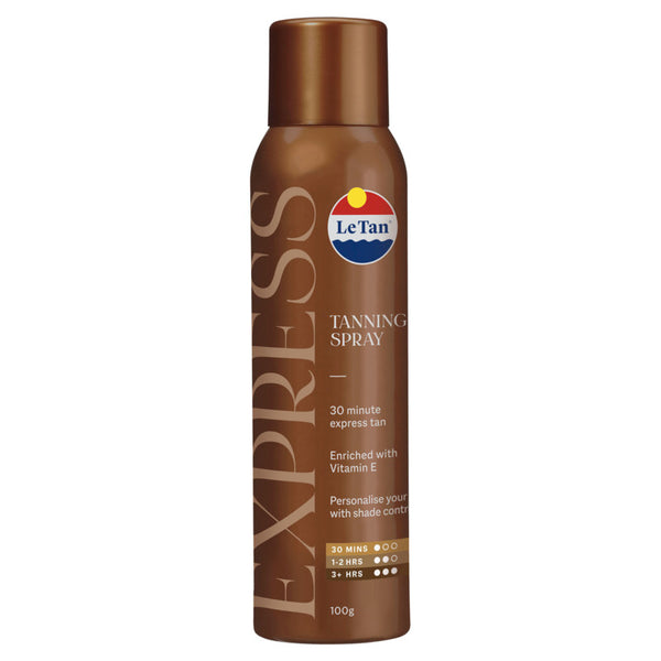 Le Tan tanning spray bottle on a white background
