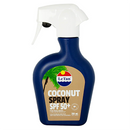 Blue spray bottle of LeTan Coconut Spray SPF 50+ on a white background