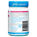 Life-Space probiotic container with blue lid and white body on a white background