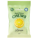 A 50g package of Little Joy Confectionery Plant Based Chews in Lemon flavor. The packaging is light green with a large yellow lemon graphic in the center and features the Little Joy brand logo at the top.