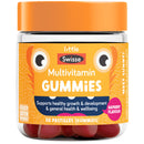 Jar of Swisse Little Multivitamin Gummies with orange lid and yellow label.