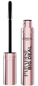 L'Oreal Paradise Big Deal mascara with pink casing and black wand on white background
