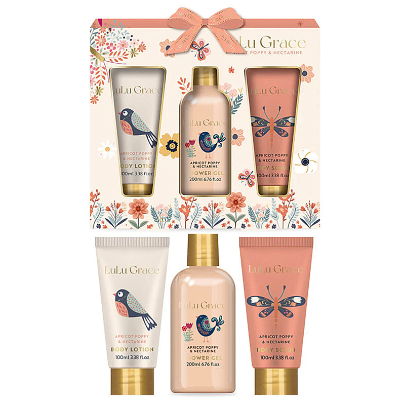 Lulu Grace Apricot Poppy & Nectarine 3 Piece Shower Gift Set