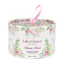 Round floral-patterned container with 'Lulu Grace' branding on a white background