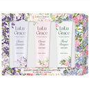 Lulu Grace hand cream set with floral packaging on a white background
