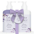 LuLu Grace Classic Lavender hand care set with bottles and a bow on a white background