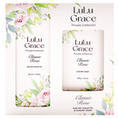 Lulu Grace Private Collection gift set packaging with 'Classic Rose' label, featuring an illustration of a rose and leaves, and a bar of soap.