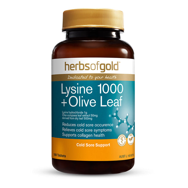 Herbs Of Gold Lysine 1000 + Olive Leaf 100tabs