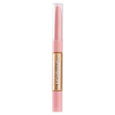 Lip tint with gold cap and pink body on a white background