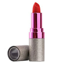 Lipstick with pink casing and glittery silver base on a white background