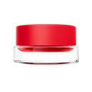 Clear jar with a red lid on a white background