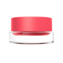 Clear jar with a coral-colored lid on a white background