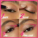 Step-by-step makeup tutorial on applying glittery eye shadow with a pink pencil.
