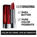 Maybelline lipstick with shea butter and pure color pigments on a white background