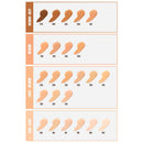 Color swatch chart for skin tones with numbers on a white background