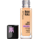 Maybelline Fit Dewy + Smooth foundation bottle with a black container labeled 'ME' on a white background