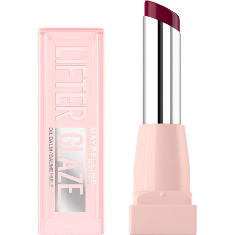 Maybelline Lip Glaze oil balm with pink packaging on a white background