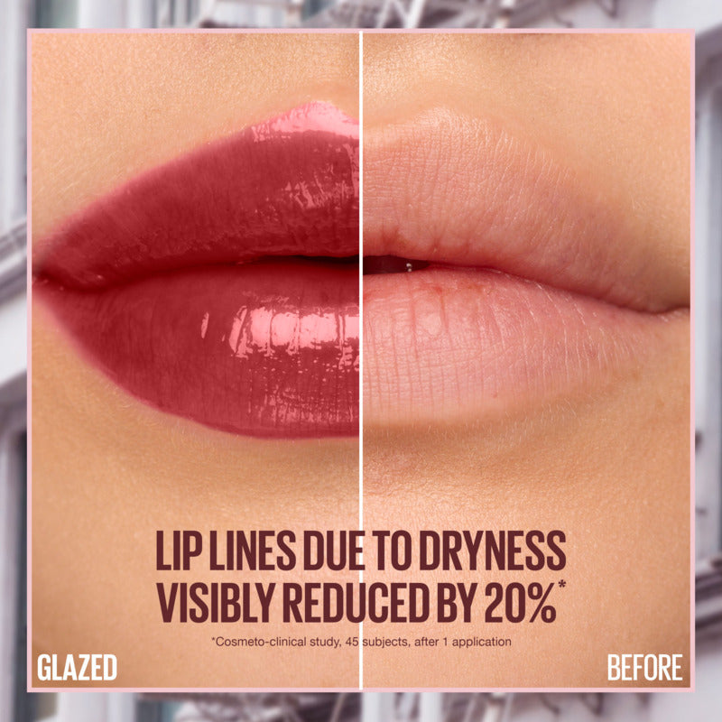 Before and after comparison of lip lines due to dryness with a visible reduction by 20% on a close-up of lips.