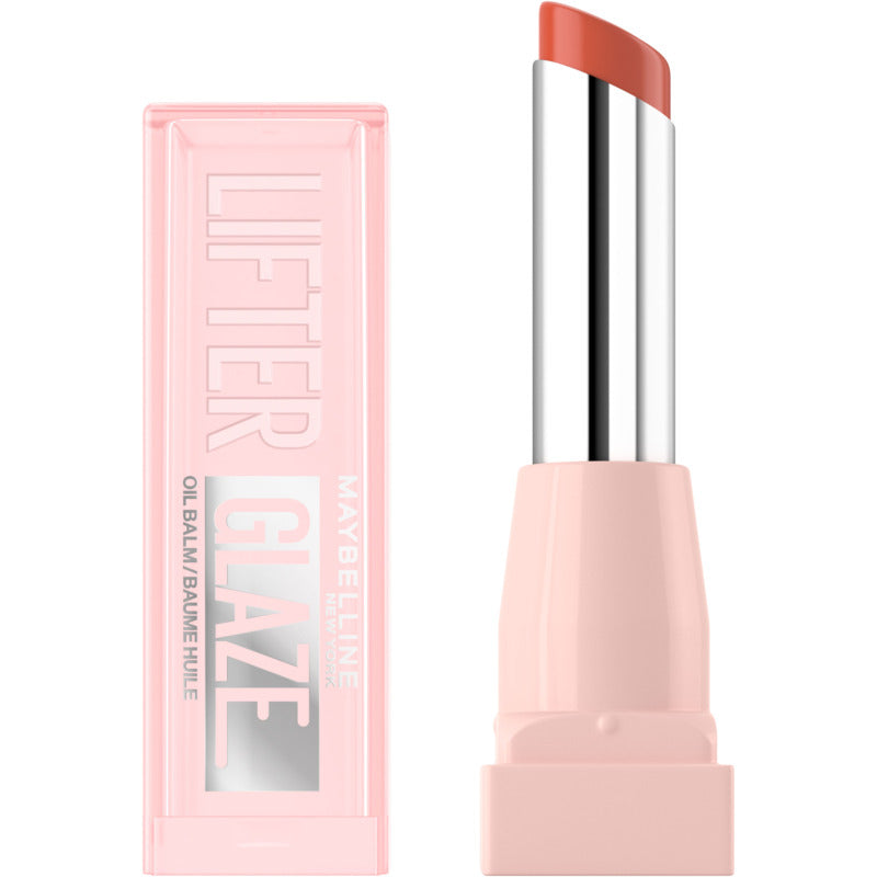 Maybelline Lifter Glaze lip balm with pink packaging on a white background