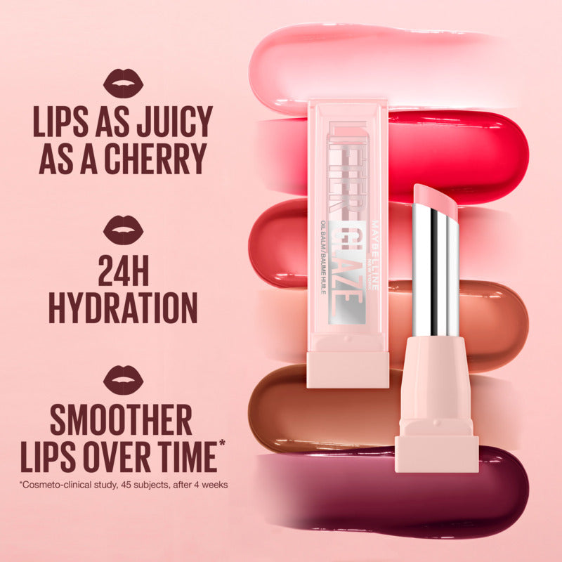 Lip balm with text on a pink background
