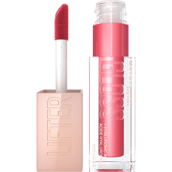 Lip gloss with applicator on a white background