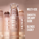Maybelline Lifter Stix with text highlighting features on a beige background