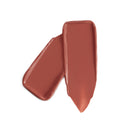 Two swatches of brown lipstick on a white background