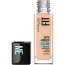 Maybelline Fit Matte + Poreless foundation bottle with black cap on a white background