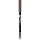 Eyebrow pencil with brown tip and black casing on a white background