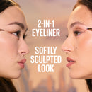 Two women with close-up of eyes, showcasing a 2-in-1 eyeliner product.
