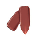 Two swatches of brown lipstick on a white background