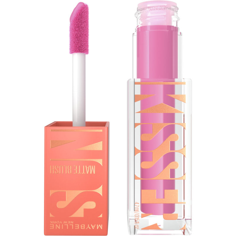 Maybelline lip gloss with applicator and packaging on a white background
