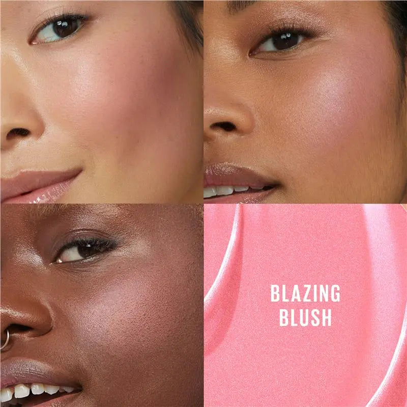 Close-up of a person's face with 'Blazing Blush' product application.