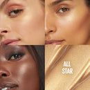 Close-up of a woman's face with different skin tones and a gold color swatch labeled 'All Star'.