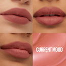 Close-up of lips with different shades of pink and a swatch labeled 'CURRENT MOOD'.