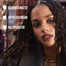 Woman with styled hair in an urban setting, featuring text about product features.
