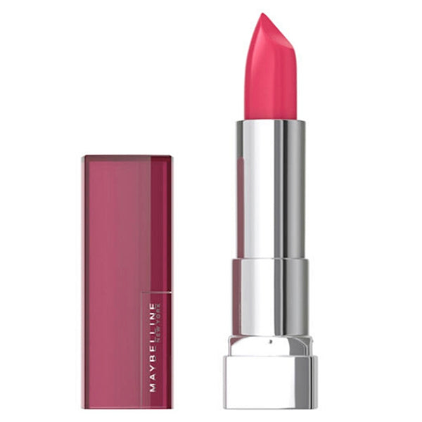 Pink lipstick with Maybelline branding on a white background