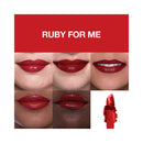 Red lipstick with 'Ruby for Me' text and color swatches on a white background