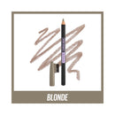 Eyebrow pencil with brush and sample strokes on a white background, labeled 'Blonde'.