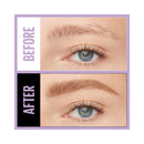 Before and after comparison of eyebrow grooming with a close-up of an eye.